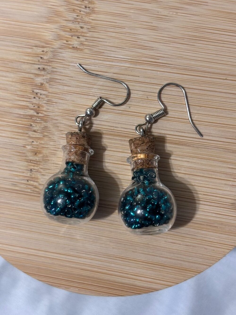Potion Bottle Dangle Earrings – Corked Glass Vial Fantasy Halloween Jewelry